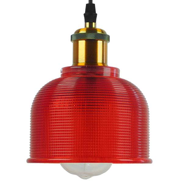 GloboStar® SEGRETO 01450 Vintage Κρεμαστό Φωτιστικό Οροφής Μονόφωτο Κόκκινο Γυάλινο Διάφανο Καμπάνα με Χρυσό Ντουί Φ14 x Υ18cm - ledmania.gr