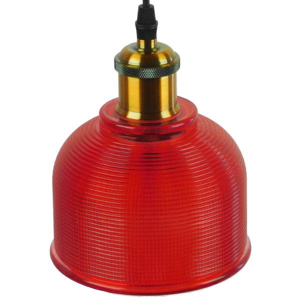 GloboStar® SEGRETO 01450 Vintage Κρεμαστό Φωτιστικό Οροφής Μονόφωτο Κόκκινο Γυάλινο Διάφανο Καμπάνα με Χρυσό Ντουί Φ14 x Υ18cm - ledmania.gr
