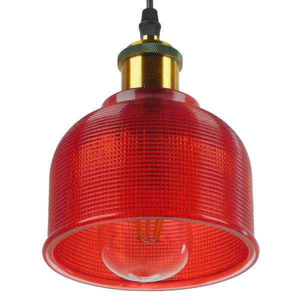 GloboStar® SEGRETO 01450 Vintage Κρεμαστό Φωτιστικό Οροφής Μονόφωτο Κόκκινο Γυάλινο Διάφανο Καμπάνα με Χρυσό Ντουί Φ14 x Υ18cm - ledmania.gr