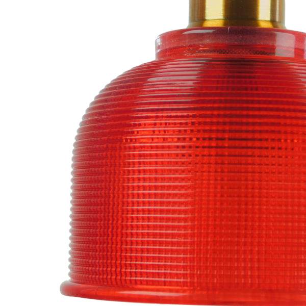 GloboStar® SEGRETO 01450 Vintage Κρεμαστό Φωτιστικό Οροφής Μονόφωτο Κόκκινο Γυάλινο Διάφανο Καμπάνα με Χρυσό Ντουί Φ14 x Υ18cm - ledmania.gr