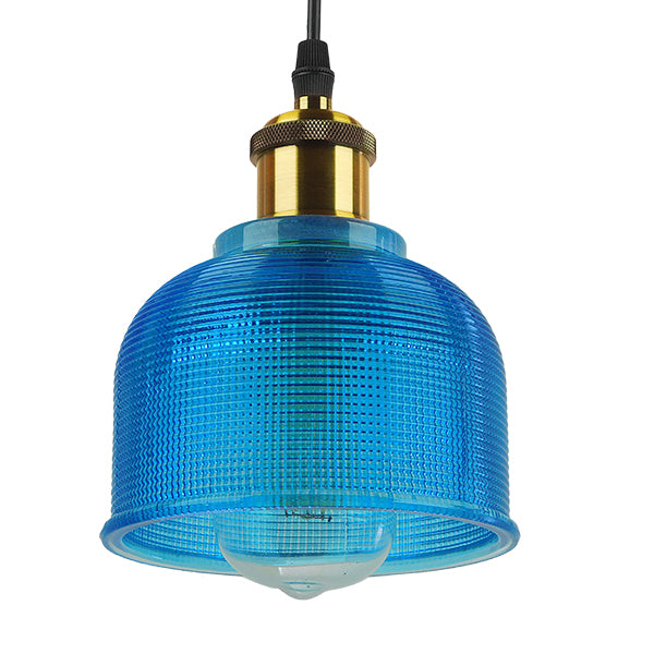 GloboStar® SEGRETO 01452 Vintage Κρεμαστό Φωτιστικό Οροφής Μονόφωτο Μπλε Γυάλινο Διάφανο Καμπάνα με Χρυσό Ντουί Φ14 x Υ18cm - ledmania.gr