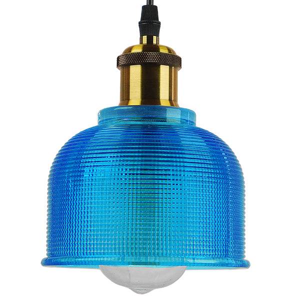 GloboStar® SEGRETO 01452 Vintage Κρεμαστό Φωτιστικό Οροφής Μονόφωτο Μπλε Γυάλινο Διάφανο Καμπάνα με Χρυσό Ντουί Φ14 x Υ18cm - ledmania.gr