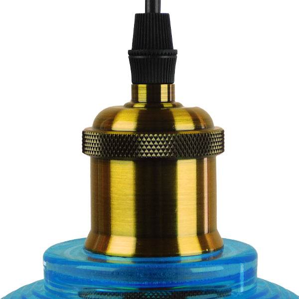 GloboStar® SEGRETO 01452 Vintage Κρεμαστό Φωτιστικό Οροφής Μονόφωτο Μπλε Γυάλινο Διάφανο Καμπάνα με Χρυσό Ντουί Φ14 x Υ18cm - ledmania.gr