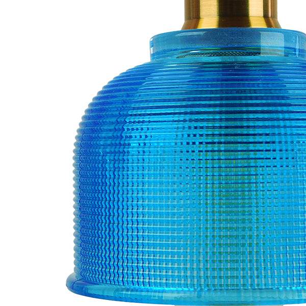GloboStar® SEGRETO 01452 Vintage Κρεμαστό Φωτιστικό Οροφής Μονόφωτο Μπλε Γυάλινο Διάφανο Καμπάνα με Χρυσό Ντουί Φ14 x Υ18cm - ledmania.gr