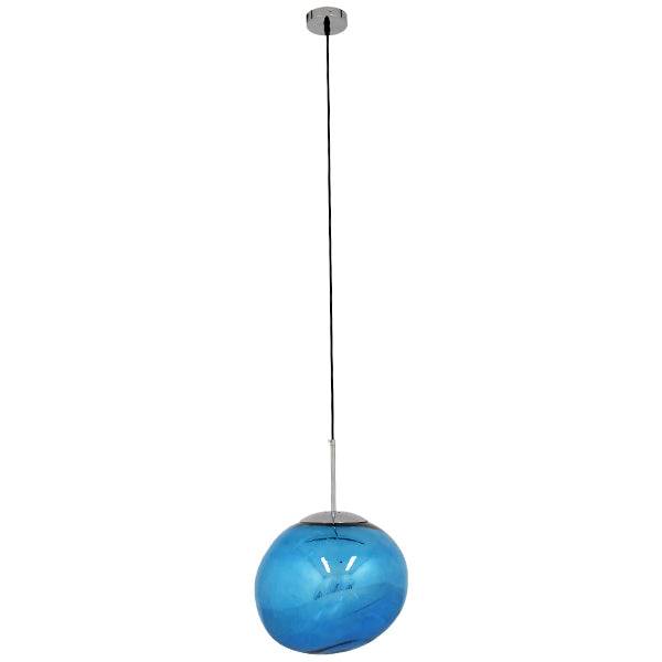 GloboStar® DIXAR BLUE 01467 Μοντέρνο Κρεμαστό Φωτιστικό Οροφής Μονόφωτο Γυάλινο Μπλε Φ36 x Υ45cm - ledmania.gr