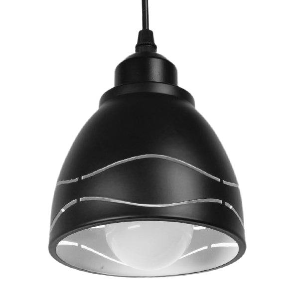 GloboStar® LAGUNA 01477 Μοντέρνο Κρεμαστό Φωτιστικό Οροφής Μονόφωτο Μεταλλικό Μαύρο Λευκό Καμπάνα Φ13 x Υ14cm - ledmania.gr