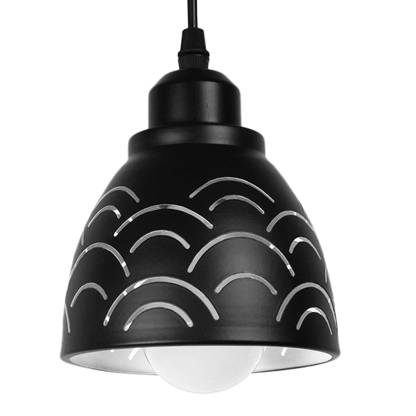 GloboStar® CLOUD 01482 Μοντέρνο Κρεμαστό Φωτιστικό Οροφής Μονόφωτο Μεταλλικό Μαύρο Λευκό Καμπάνα Φ13 x Υ14cm - ledmania.gr