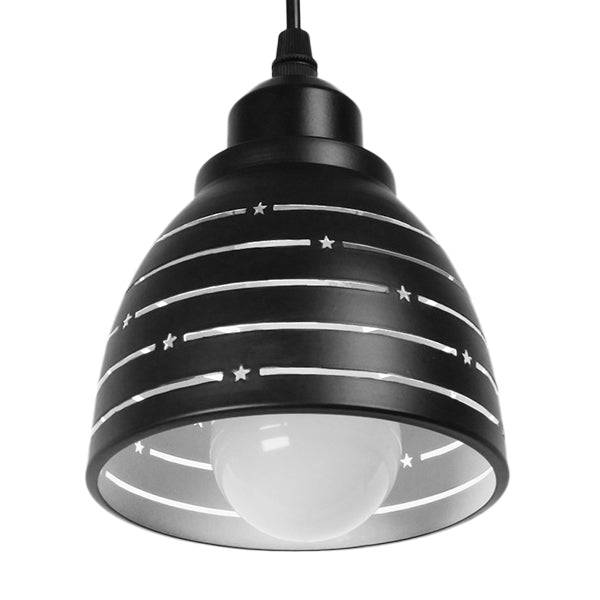 GloboStar® LINE STARS 01483 Μοντέρνο Κρεμαστό Φωτιστικό Οροφής Μονόφωτο Μεταλλικό Μαύρο Λευκό Καμπάνα Φ13 x Υ14cm - ledmania.gr