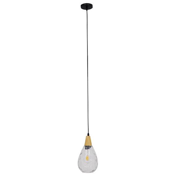 GloboStar® NOAH 01491 Μοντέρνο Κρεμαστό Φωτιστικό Οροφής Μονόφωτο Γυάλινο με Ξύλο Διάφανο Φ16 x Υ30cm - ledmania.gr