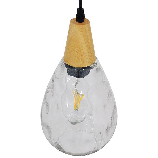 GloboStar® NOAH 01491 Μοντέρνο Κρεμαστό Φωτιστικό Οροφής Μονόφωτο Γυάλινο με Ξύλο Διάφανο Φ16 x Υ30cm - ledmania.gr