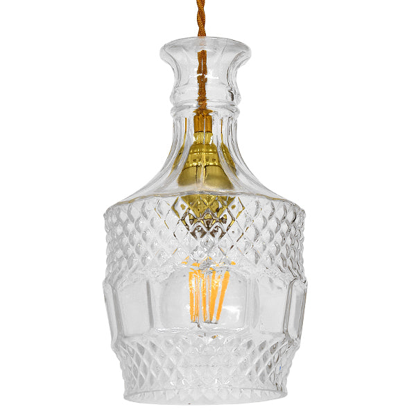 GloboStar® WHISKEY 01513 Vintage Κρεμαστό Φωτιστικό Οροφής Μονόφωτο Γυάλινο Διάφανο Φ13 x Υ22cm - ledmania.gr