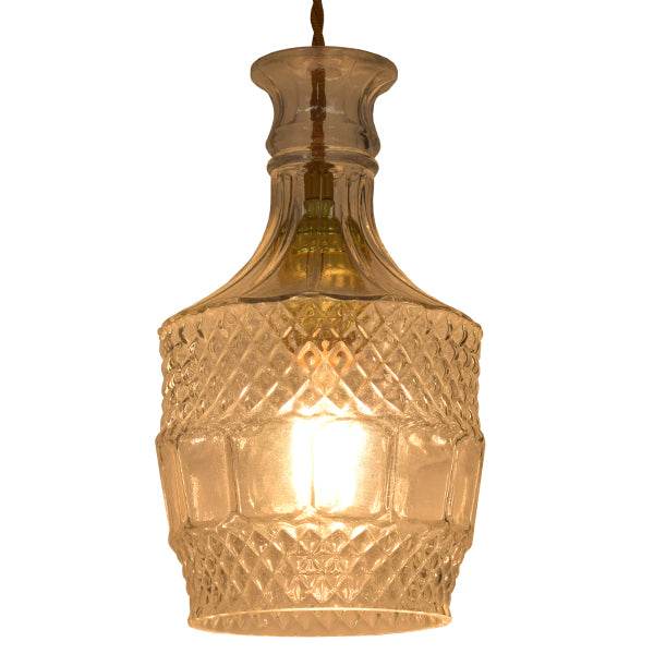 GloboStar® WHISKEY 01513 Vintage Κρεμαστό Φωτιστικό Οροφής Μονόφωτο Γυάλινο Διάφανο Φ13 x Υ22cm - ledmania.gr