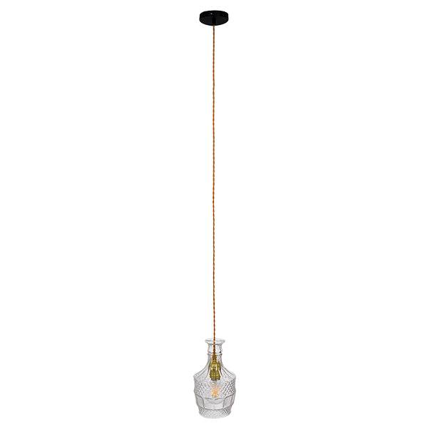 GloboStar® WHISKEY 01513 Vintage Κρεμαστό Φωτιστικό Οροφής Μονόφωτο Γυάλινο Διάφανο Φ13 x Υ22cm - ledmania.gr