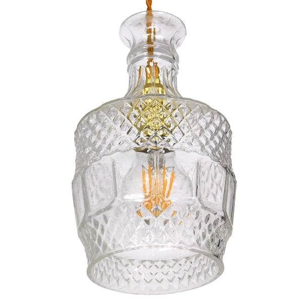 GloboStar® WHISKEY 01513 Vintage Κρεμαστό Φωτιστικό Οροφής Μονόφωτο Γυάλινο Διάφανο Φ13 x Υ22cm - ledmania.gr