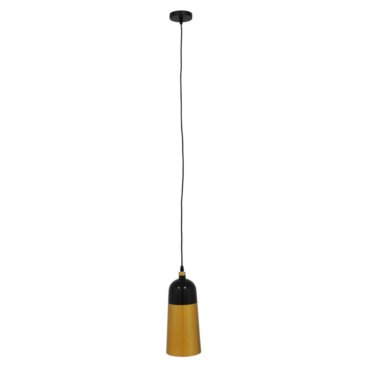 GloboStar® PALAZZO 01523 Μοντέρνο Κρεμαστό Φωτιστικό Οροφής Μονόφωτο Μαύρο - Χρυσό Μεταλλικό Καμπάνα Φ14 x Υ34cm - ledmania.gr