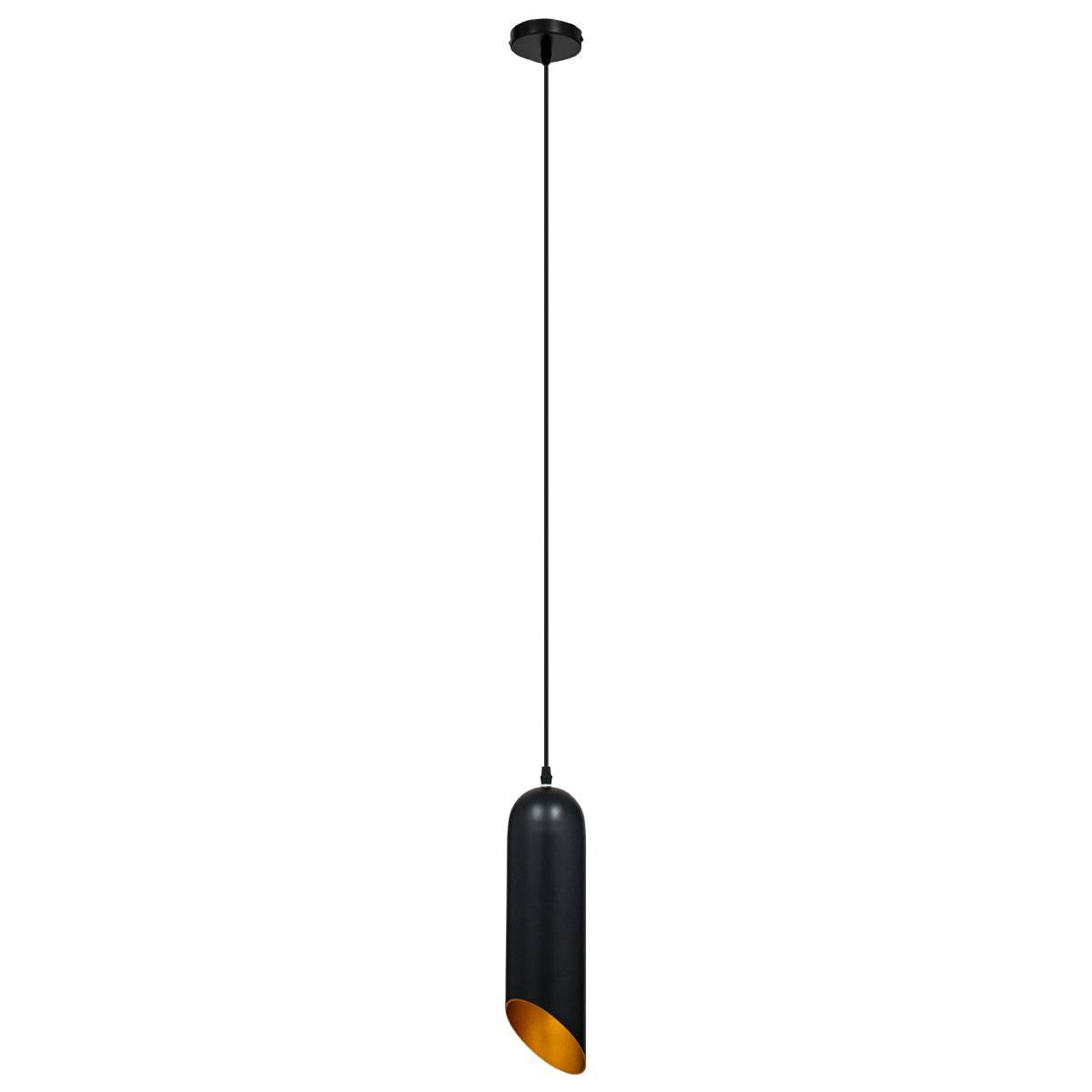 GloboStar® CARSON 01527 Μοντέρνο Κρεμαστό Φωτιστικό Οροφής Μονόφωτο Μαύρο - Χρυσό Μεταλλικό Καμπάνα Φ10 x Υ38cm - ledmania.gr