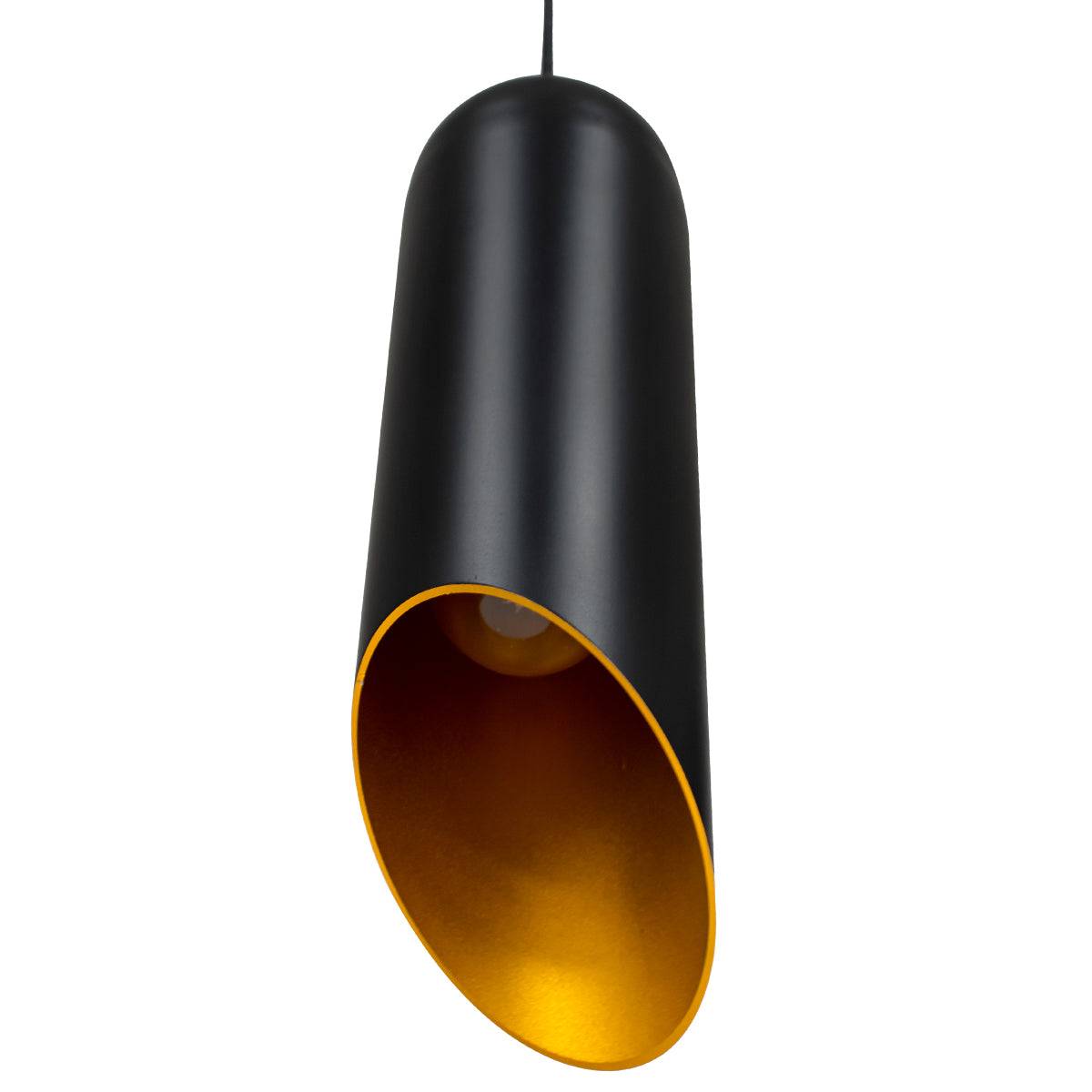 GloboStar® CARSON 01527 Μοντέρνο Κρεμαστό Φωτιστικό Οροφής Μονόφωτο Μαύρο - Χρυσό Μεταλλικό Καμπάνα Φ10 x Υ38cm - ledmania.gr