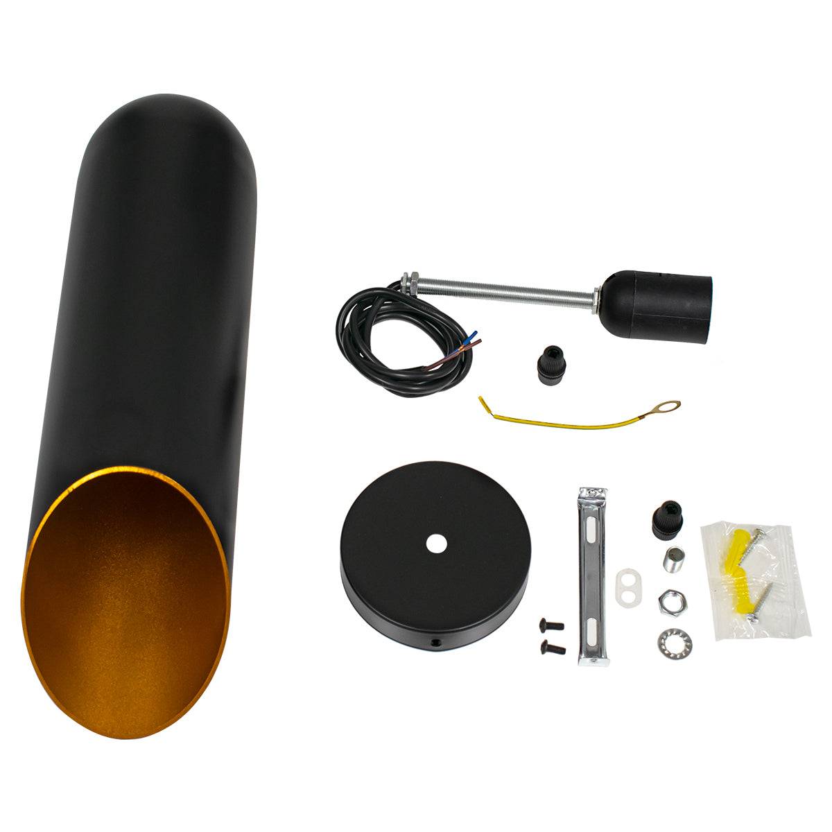 GloboStar® CARSON 01527 Μοντέρνο Κρεμαστό Φωτιστικό Οροφής Μονόφωτο Μαύρο - Χρυσό Μεταλλικό Καμπάνα Φ10 x Υ38cm - ledmania.gr