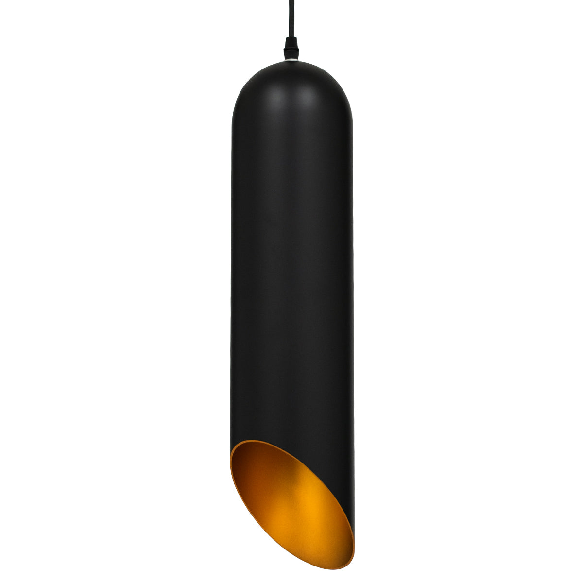GloboStar® CARSON 01528 Μοντέρνο Κρεμαστό Φωτιστικό Οροφής Μονόφωτο Μαύρο - Χρυσό Μεταλλικό Καμπάνα Φ12 x Υ52cm - ledmania.gr