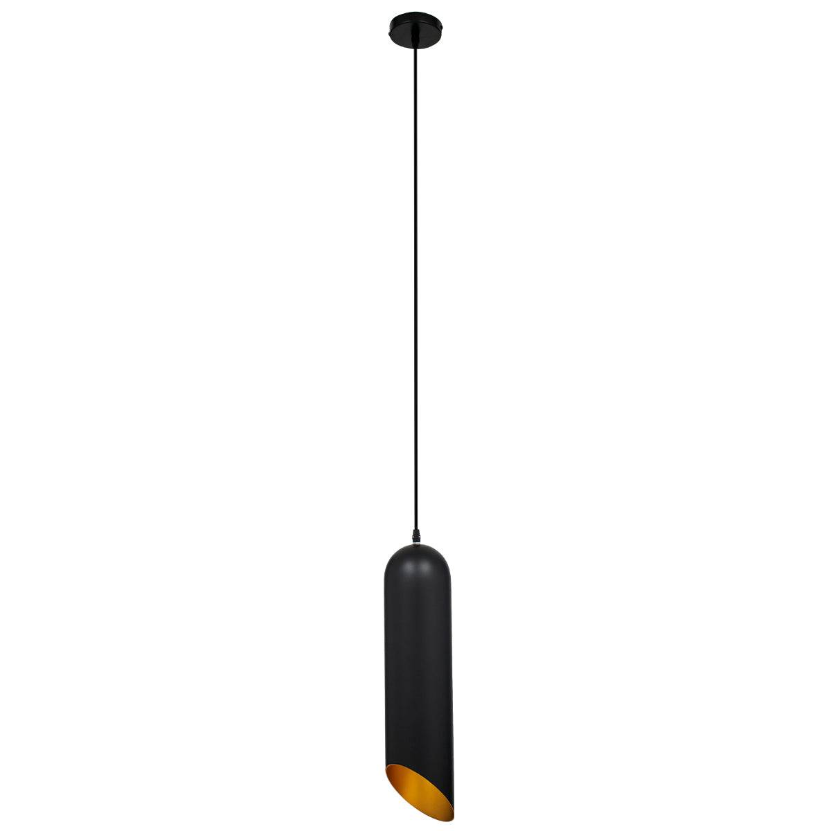 GloboStar® CARSON 01528 Μοντέρνο Κρεμαστό Φωτιστικό Οροφής Μονόφωτο Μαύρο - Χρυσό Μεταλλικό Καμπάνα Φ12 x Υ52cm - ledmania.gr