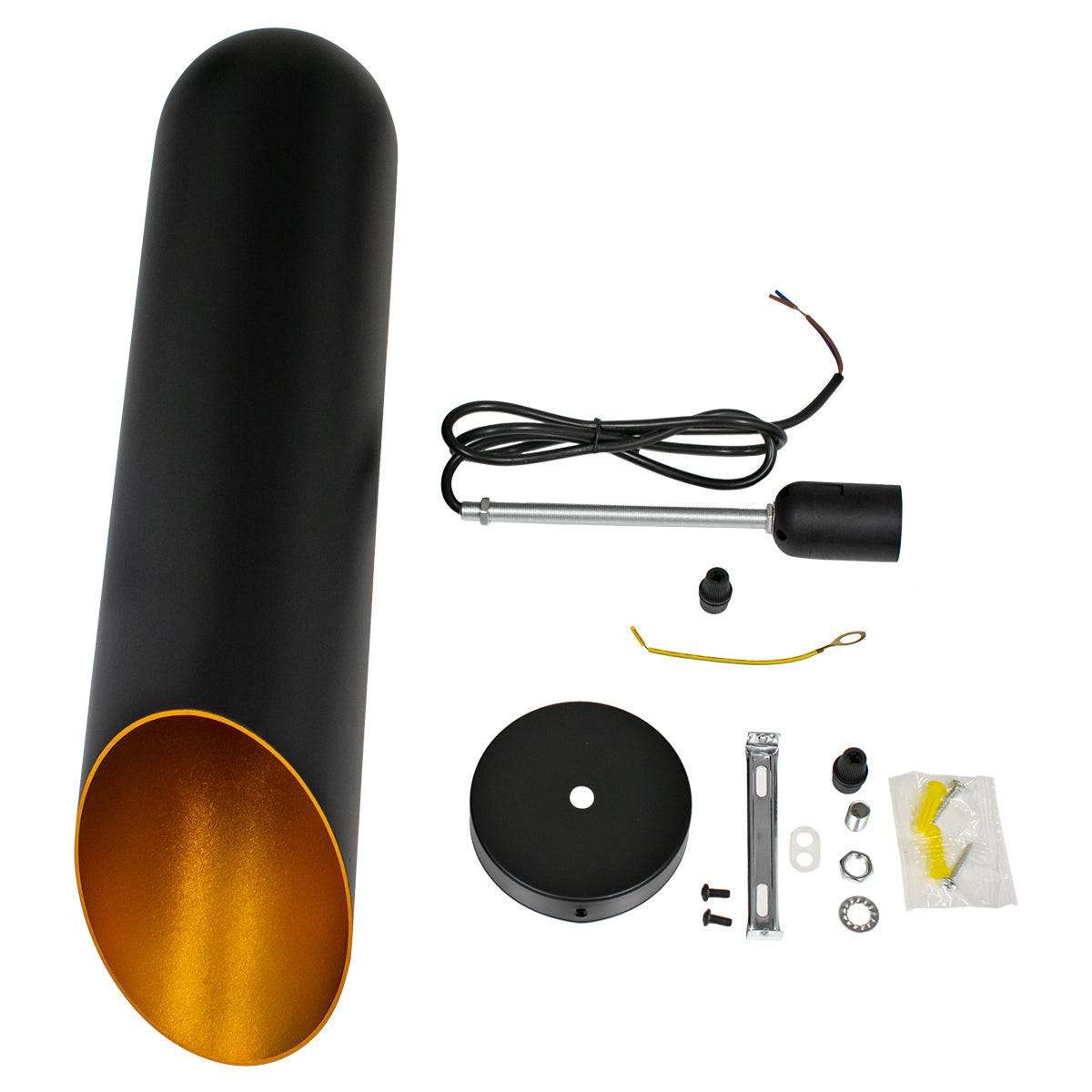GloboStar® CARSON 01528 Μοντέρνο Κρεμαστό Φωτιστικό Οροφής Μονόφωτο Μαύρο - Χρυσό Μεταλλικό Καμπάνα Φ12 x Υ52cm - ledmania.gr