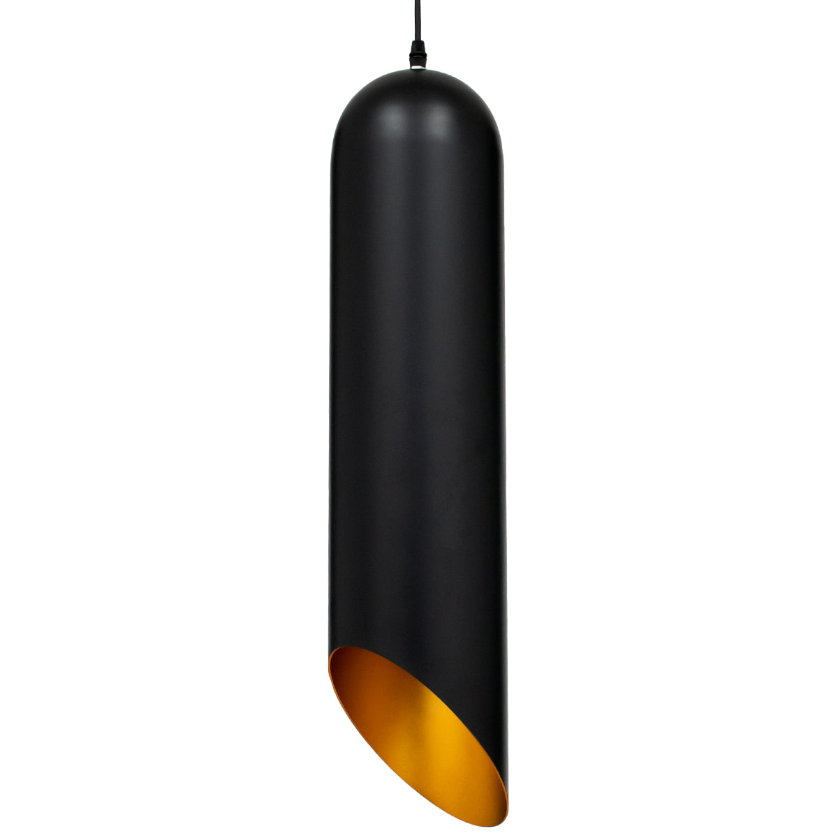 GloboStar® CARSON 01529 Μοντέρνο Κρεμαστό Φωτιστικό Οροφής Μονόφωτο Μαύρο - Χρυσό Μεταλλικό Καμπάνα Φ15 x Υ68cm - ledmania.gr
