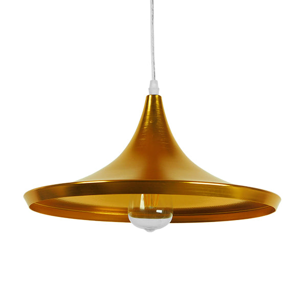 GloboStar® SHANGHAI GOLD 01545 Μοντέρνο Κρεμαστό Φωτιστικό Οροφής Μονόφωτο Χρυσό Μεταλλικό Καμπάνα Φ37 x Y20cm - ledmania.gr