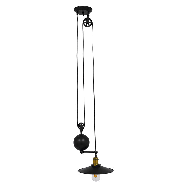 GloboStar® CARILO 01549 Vintage Industrial Κρεμαστό Φωτιστικό Οροφής Μονόφωτο Μαύρο Μεταλλικό με Ρυθμιζόμενη Ανάρτηση Μ32 x Π26 x Υ120cm - ledmania.gr