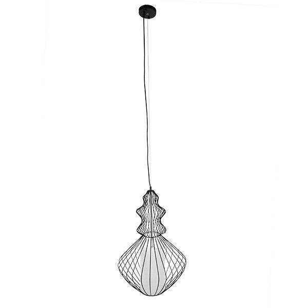 GloboStar® LILY 01558 Vintage Industrial Κρεμαστό Φωτιστικό Οροφής Μονόφωτο Μαύρο Μεταλλικό Πλέγμα και Υφασμάτινο Εσωτερικό Καπέλο Φ40 x Υ60cm - ledmania.gr