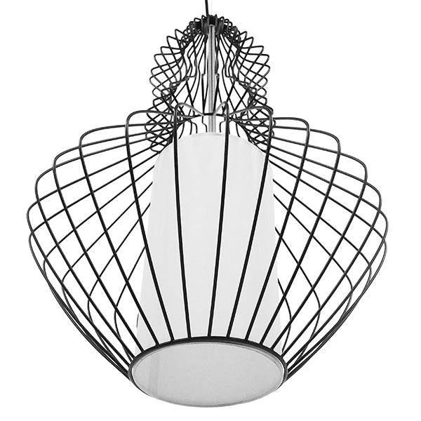 GloboStar® LILY 01558 Vintage Industrial Κρεμαστό Φωτιστικό Οροφής Μονόφωτο Μαύρο Μεταλλικό Πλέγμα και Υφασμάτινο Εσωτερικό Καπέλο Φ40 x Υ60cm - ledmania.gr