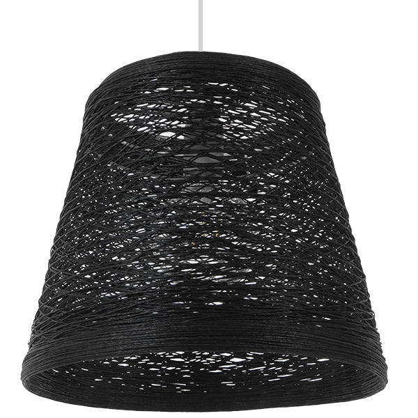 GloboStar® PLAYROOM 01563 Vintage Κρεμαστό Φωτιστικό Οροφής Μονόφωτο Μαύρο Ξύλινο Ψάθινο Rattan Φ32 x Υ27cm - ledmania.gr