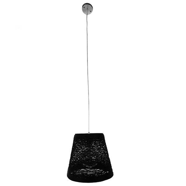 GloboStar® PLAYROOM 01563 Vintage Κρεμαστό Φωτιστικό Οροφής Μονόφωτο Μαύρο Ξύλινο Ψάθινο Rattan Φ32 x Υ27cm - ledmania.gr