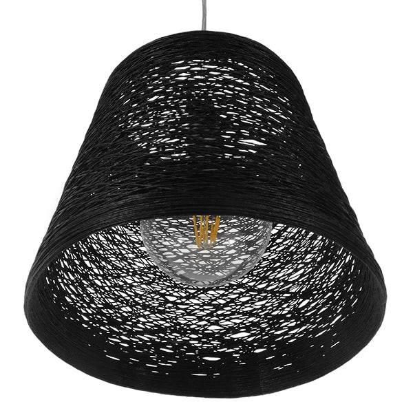 GloboStar® PLAYROOM 01563 Vintage Κρεμαστό Φωτιστικό Οροφής Μονόφωτο Μαύρο Ξύλινο Ψάθινο Rattan Φ32 x Υ27cm - ledmania.gr