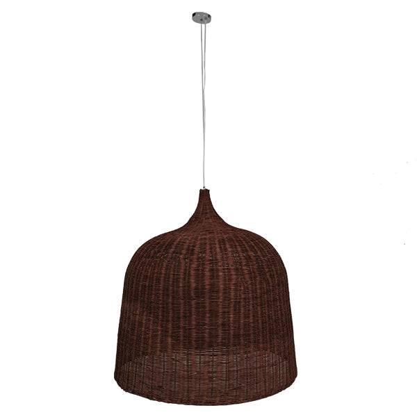 GloboStar® BAHAMAS 01569 Vintage Κρεμαστό Φωτιστικό Οροφής Μονόφωτο Καφέ Σκούρο Ξύλινο Ψάθινο Bamboo Φ90 x Υ90cm - ledmania.gr