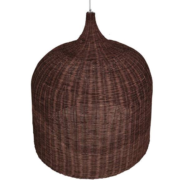 GloboStar® BAHAMAS 01569 Vintage Κρεμαστό Φωτιστικό Οροφής Μονόφωτο Καφέ Σκούρο Ξύλινο Ψάθινο Bamboo Φ90 x Υ90cm - ledmania.gr