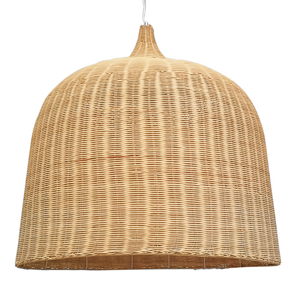 GloboStar® BAHAMAS 01570 Vintage Κρεμαστό Φωτιστικό Οροφής Μονόφωτο Μπεζ Ξύλινο Ψάθινο Bamboo Φ90 x Υ90cm - ledmania.gr