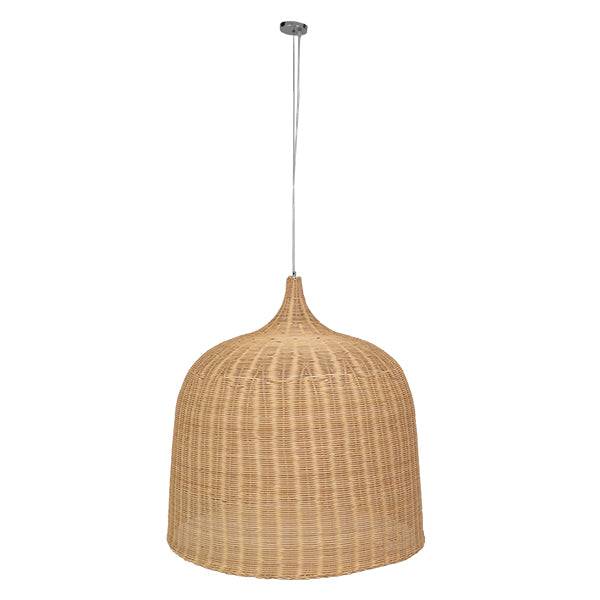 GloboStar® BAHAMAS 01570 Vintage Κρεμαστό Φωτιστικό Οροφής Μονόφωτο Μπεζ Ξύλινο Ψάθινο Bamboo Φ90 x Υ90cm - ledmania.gr