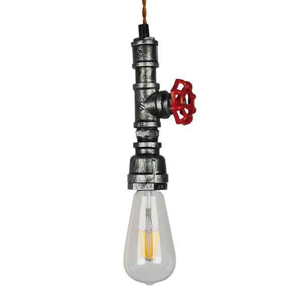 GloboStar® RUBINETTO 01583 Vintage Industrial Κρεμαστό Φωτιστικό Οροφής Μονόφωτο Ασημί Μεταλλικό Μ5 x Π7.5 x Y20cm - ledmania.gr