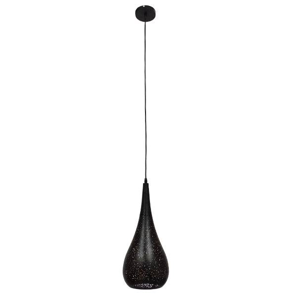 GloboStar® CORONA 01589 Μοντέρνο Κρεμαστό Φωτιστικό Οροφής Μονόφωτο Μαύρο με Χρυσό Μεταλλικό Καμπάνα Φ20 x Υ46cm - ledmania.gr