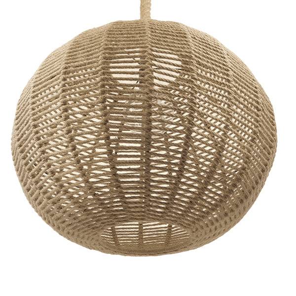GloboStar® LITTON 01593 Vintage Κρεμαστό Φωτιστικό Οροφής Μονόφωτο Πλέγμα με Μπεζ Σχοινί Φ60 x Υ45cm - ledmania.gr