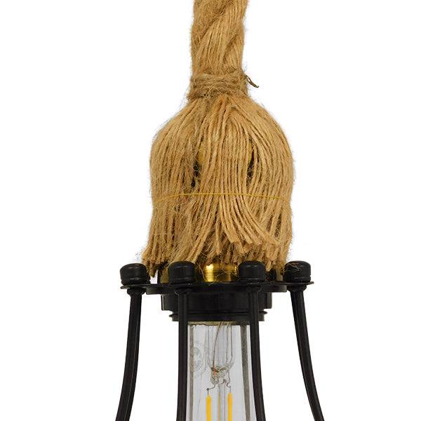 GloboStar® CAMBER 01594 Vintage Industrial Κρεμαστό Φωτιστικό Οροφής Μονόφωτο Μαύρο Μεταλλικό Πλέγμα με Μπεζ Σχοινί Φ11 x Υ25cm - ledmania.gr