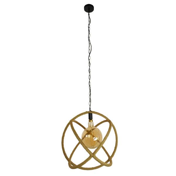 GloboStar® BELLE 01597 Vintage Κρεμαστό Φωτιστικό Οροφής Μονόφωτο Μπεζ Μεταλλικό με Σχοινί Φ56 x Υ58cm - ledmania.gr