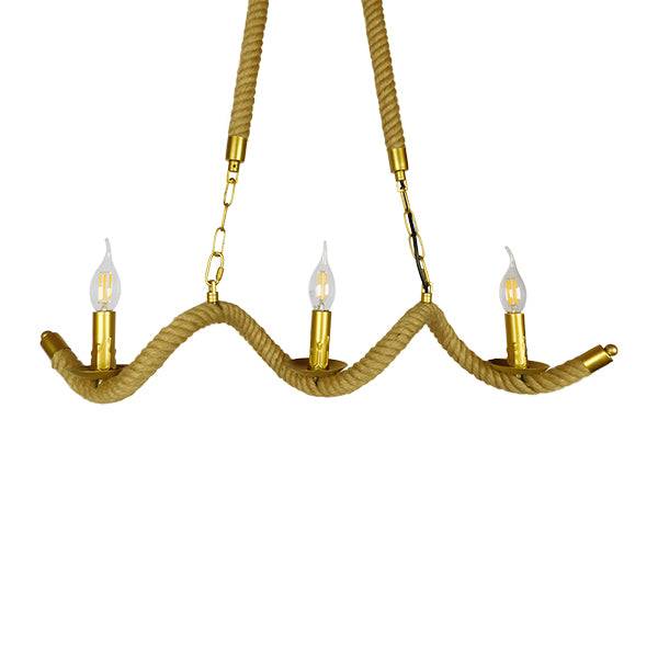 GloboStar® LUXOR 01598 Vintage Κρεμαστό Φωτιστικό Οροφής Τρίφωτο Χρυσό Μεταλλικό με Μπεζ Σχοινί Μ75 x Π13 x Y18cm - ledmania.gr