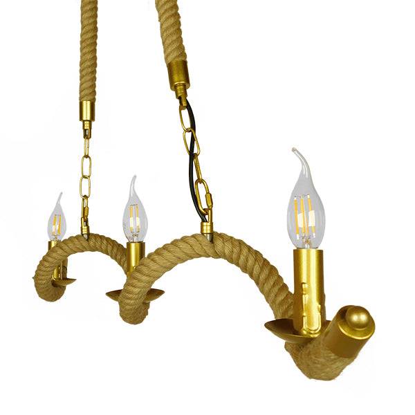GloboStar® LUXOR 01598 Vintage Κρεμαστό Φωτιστικό Οροφής Τρίφωτο Χρυσό Μεταλλικό με Μπεζ Σχοινί Μ75 x Π13 x Y18cm - ledmania.gr