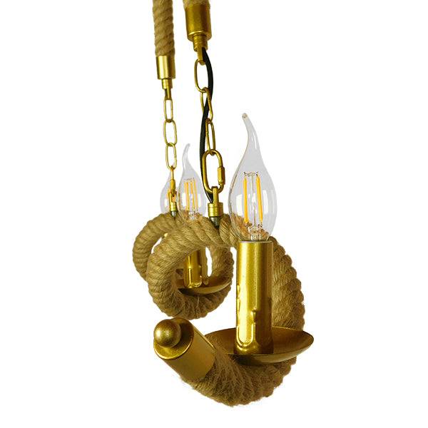 GloboStar® LUXOR 01598 Vintage Κρεμαστό Φωτιστικό Οροφής Τρίφωτο Χρυσό Μεταλλικό με Μπεζ Σχοινί Μ75 x Π13 x Y18cm - ledmania.gr