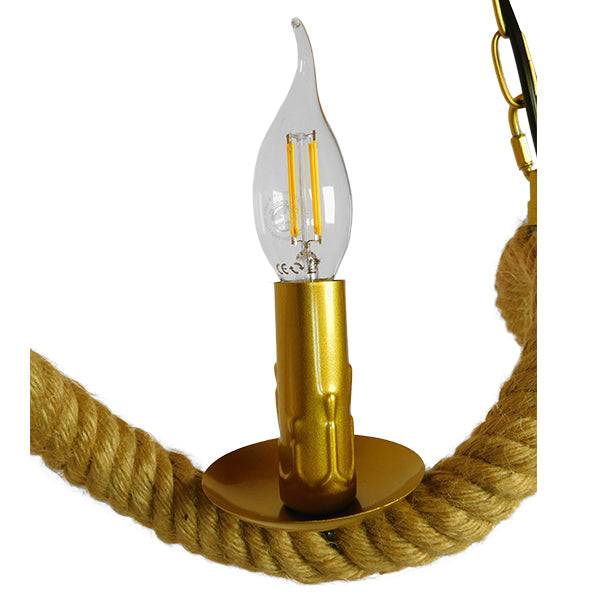 GloboStar® LUXOR 01598 Vintage Κρεμαστό Φωτιστικό Οροφής Τρίφωτο Χρυσό Μεταλλικό με Μπεζ Σχοινί Μ75 x Π13 x Y18cm - ledmania.gr
