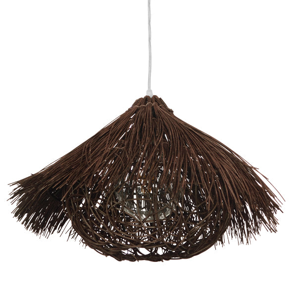 GloboStar® MAGIE 01600 Vintage Κρεμαστό Φωτιστικό Οροφής Μονόφωτο Καφέ Σκούρο Ξύλινο Ψάθινο Rattan Φ50 x Υ30cm - ledmania.gr