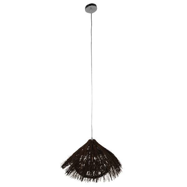 GloboStar® MAGIE 01600 Vintage Κρεμαστό Φωτιστικό Οροφής Μονόφωτο Καφέ Σκούρο Ξύλινο Ψάθινο Rattan Φ50 x Υ30cm - ledmania.gr
