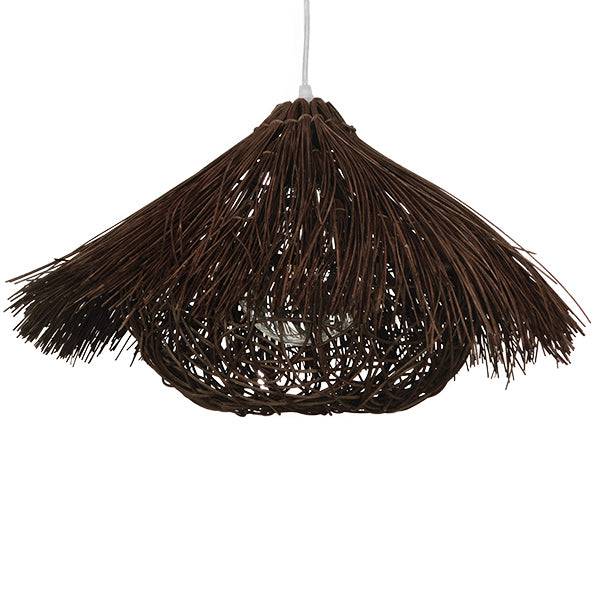 GloboStar® MAGIE 01600 Vintage Κρεμαστό Φωτιστικό Οροφής Μονόφωτο Καφέ Σκούρο Ξύλινο Ψάθινο Rattan Φ50 x Υ30cm - ledmania.gr