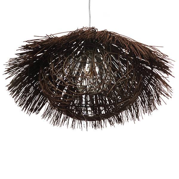 GloboStar® MAGIE 01600 Vintage Κρεμαστό Φωτιστικό Οροφής Μονόφωτο Καφέ Σκούρο Ξύλινο Ψάθινο Rattan Φ50 x Υ30cm - ledmania.gr
